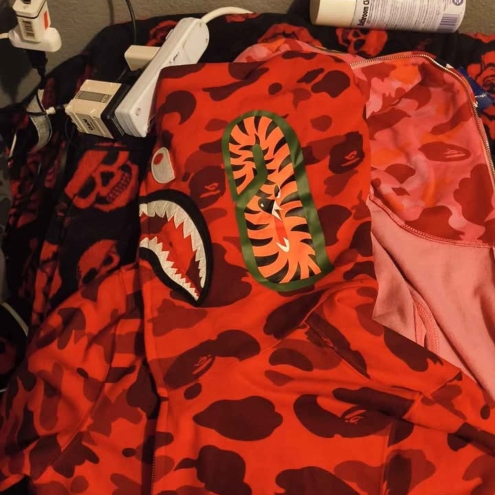 Bape Red Camo Zip Up Sweater